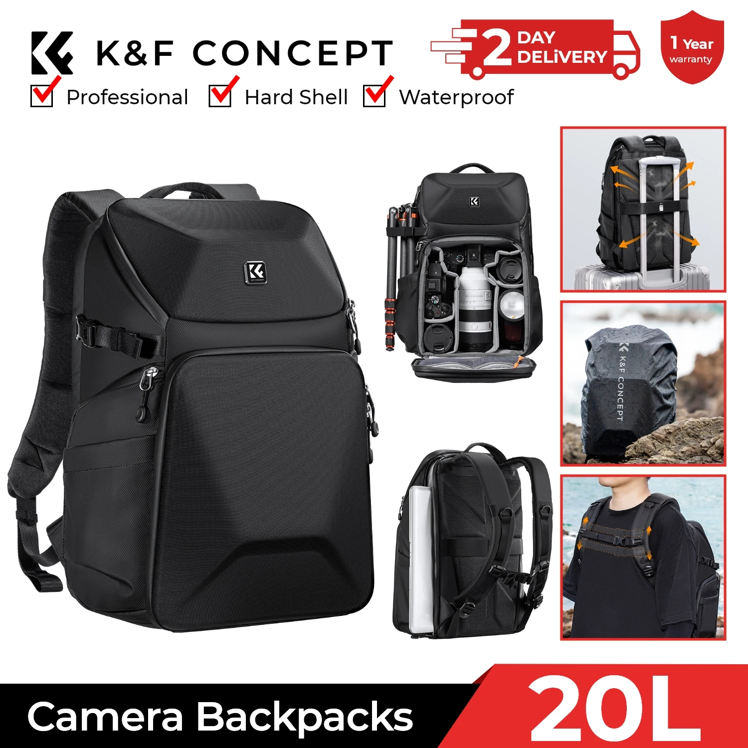 Phone Accessories For Photography - K&F CONCEPT 20L Camera Backpack Waterproof