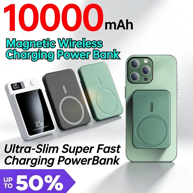 Power Bank Slim - 10000mAh Magnetic Wireless Charging Power Bank